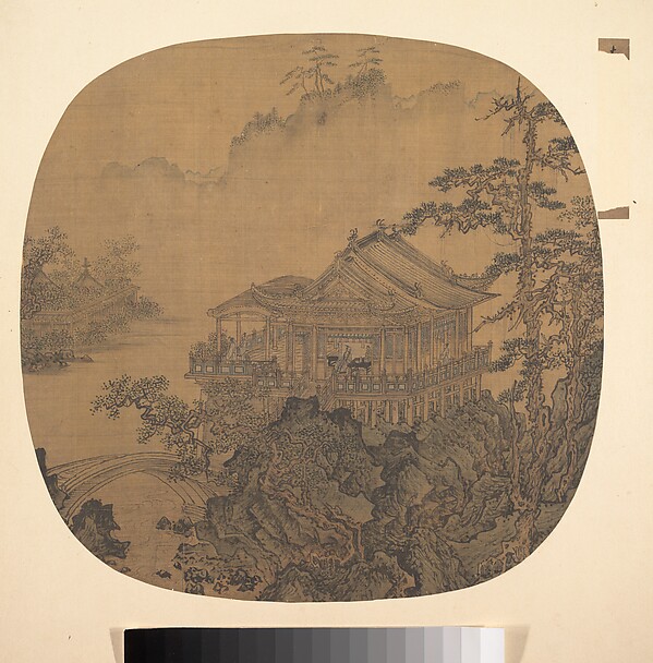 明?   佚名   舊傳李嵩   溪山樓閣圖   扇|Pavilion on a pond