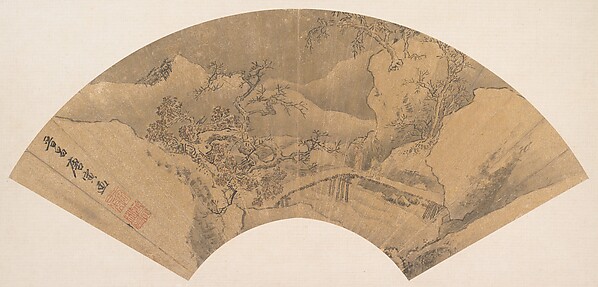 明   佚名   倣唐寅   溪山雪徑   扇|Winter Landscape