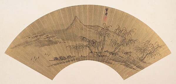 清　吳山濤　山水圖　扇|Riverscape with moored boats