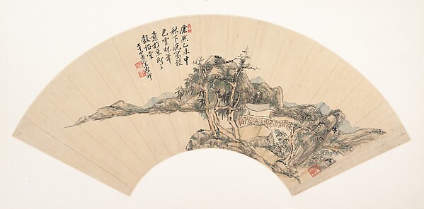 清   倣王原祁  倪雲林筆意山水  扇面|Landscape in the Style of Ni Zan