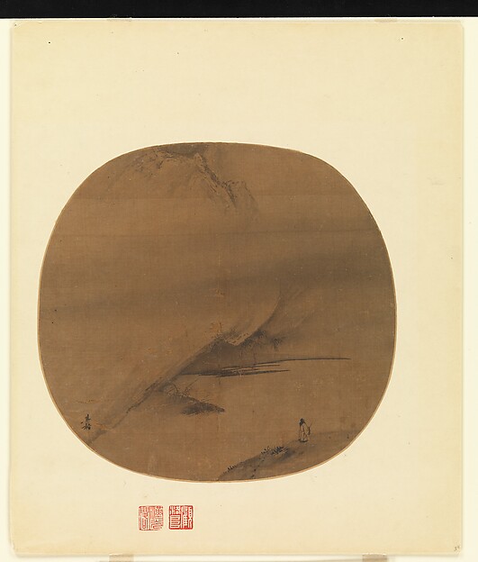 南宋 梁楷 澤畔行吟圖 團扇|Poet strolling by a marshy bank