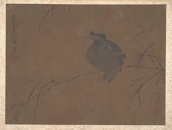 清　郭汝龍　指畫寒禽圖　冊頁|Mynah on Reed