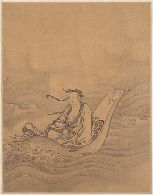 明/清   佚名  舊傳趙芾   乘蓮渡江   冊頁|Sage Floating on Lotus Leaf