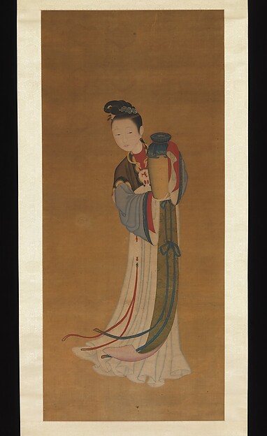 清   佚名   持瓶仕女   軸|Girl Bringing Jar of Wine
