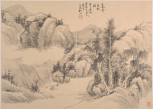 清  顧澐  冊頁|Clouds and Spring Trees at Dusk