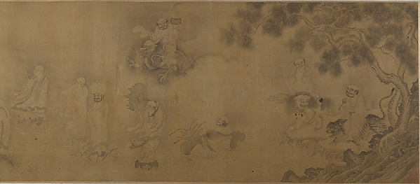 明 /清  佚名   李公麟 偽款   龍王請齋圖   卷|Buddhist luohans crossing the sea to the palace of the dragon king