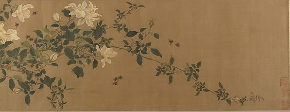 清　佚名　趙昌(僞款)　蜂王圖　卷|Yellow Roses and Bees, Pink Roses and Wasps