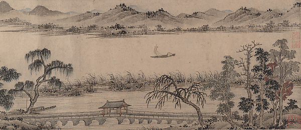 明　佚名　仿趙孟頫　垂虹亭圖　卷|Pavilion of the Hovering Rainbow Bridge