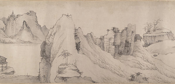 清   傳弘仁   寺橋山色圖   卷|River Scene in Winter