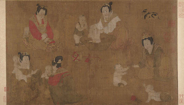 宋  佚名  倣周昉  戲嬰圖  卷|Palace Ladies Bathing Children