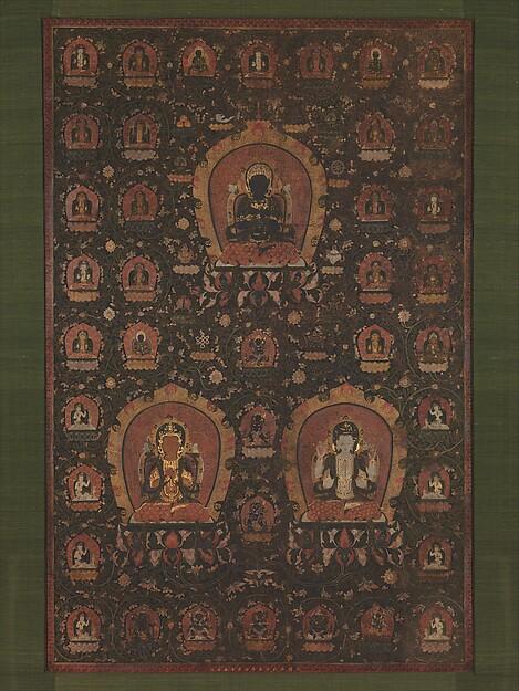 明   佚名   釋教三尊曼陀羅圖   軸|Mandala of Vajradhara, Manjushri and Sadakshari -Lokeshvara
