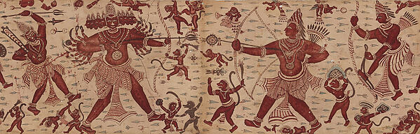 Textile hanging showing the combat of Rama and Ravana with armies in battle. Photograph: The Metropolitan Museum of Art.