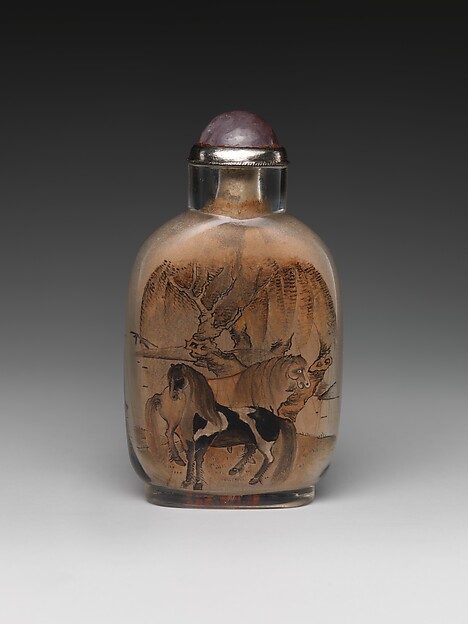 Snuff bottle with landscape and horses