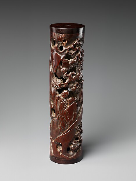 Bamboo incense holder carved with scholars in a landscape, Zhu Sansong, The Met
