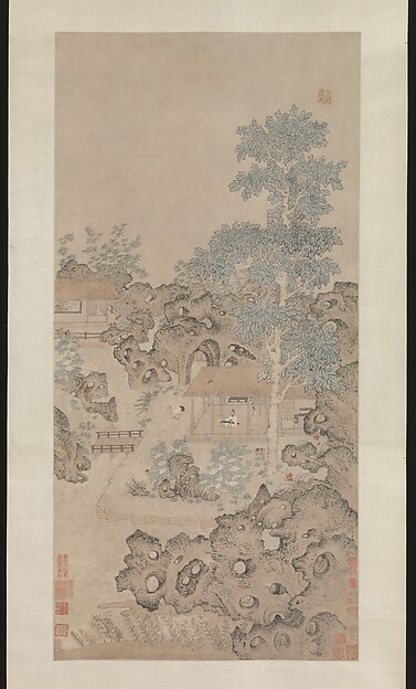 明　佚名　琴鶴圖　軸|Playing the zither for a crane