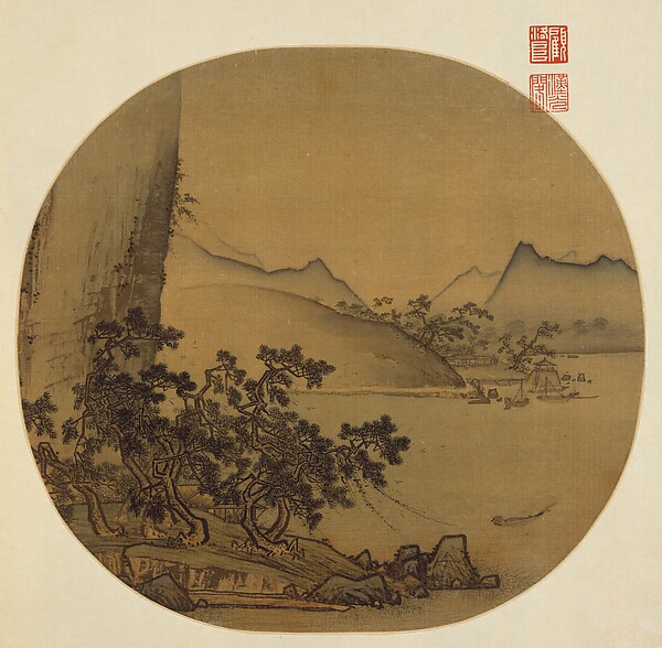 南宋  佚名  舊傳閻次于  風雨維舟圖  團扇|Boats Moored in Wind and Rain