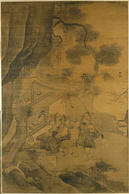 明 張路 觀畫圖 軸|Studying a painting