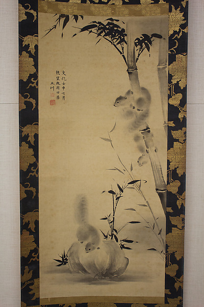 竹に栗鼠図|Squirrels on Bamboo and Rock