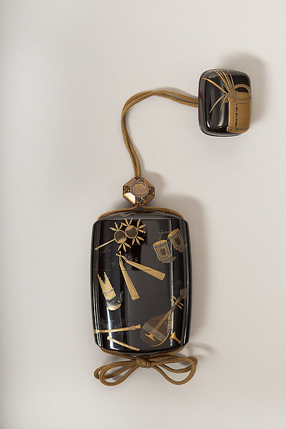 Inrō with Scattered Musical Instruments, Theatrical Implements, and Flowers