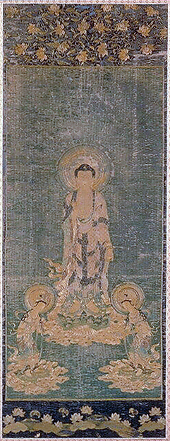 Welcoming Descent of Amida, the Buddha of Limitless Light, with Bodhisattvas Kannon and Seishi