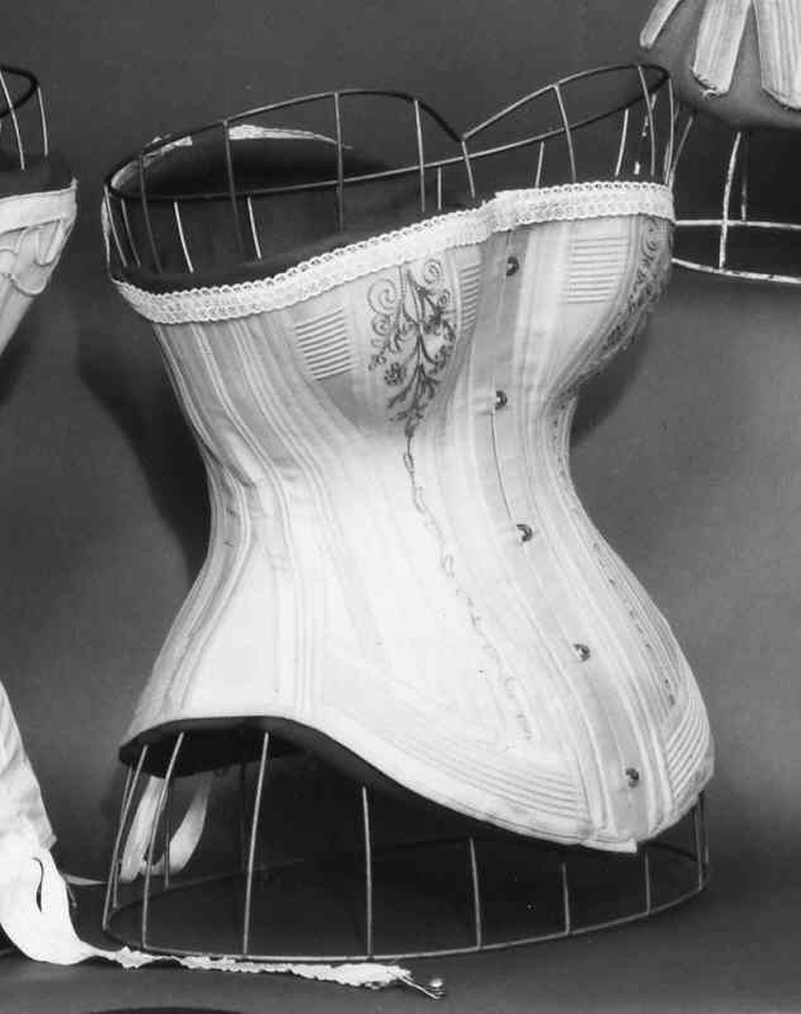 Image of Model in a white corset, New York, c.1950s (b/w photo)