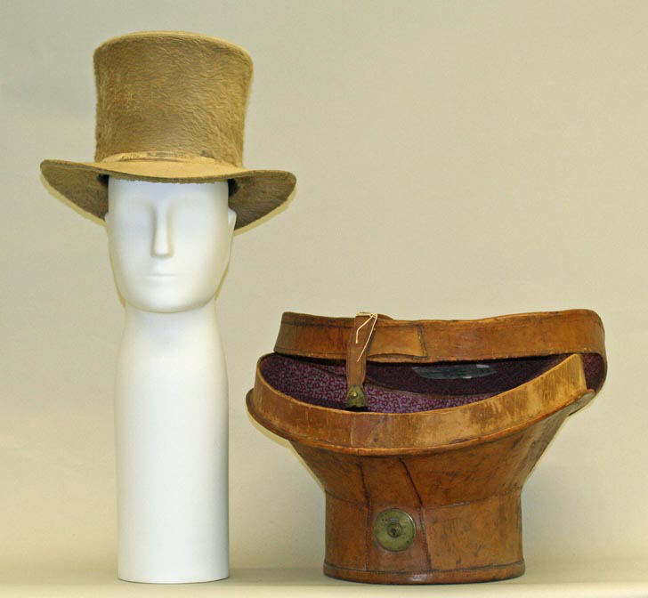 Victorian (1870) Men's Beaver Hair Top Hat with Leather Travel