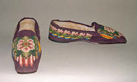 Slippers, silk, leather, American
