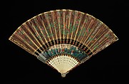 Fan, ivory, mineral, wood, silk, mother-of-pearl, paper, gouache, oil paint, European