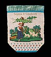 Pouch, glass, linen, silk, American