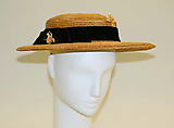 Hat, Hattie Carnegie (American (born Austria), Vienna 1889–1956 New York), straw, American