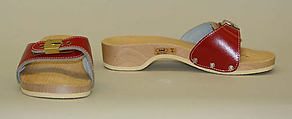 Sandals, Scholl, Inc. (American), leather, wood, rubber, American