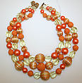 Necklace, crystal, raffia, French