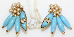 Earrings, House of Balmain  French, glass, pearl, metal, rhinestones, French