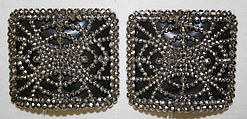 Shoe buckles, metal, leather, French
