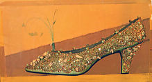 Evening shoes, House of Dior French, silk, leather, glass, metallic threads, feathers, French