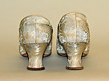 Evening shoes, silk, metallic thread, leather, American
