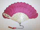Fan, ivory, silk, steel, American or European