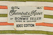 Shirt, Turnbull &amp; Asser (British, founded 1885), cotton, British