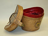 Hatbox, leather, silk, American