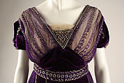 Evening dress, House of Worth (French, 1858–1956), silk, cotton, metallic threads, glass, French