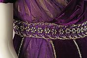 Evening dress, House of Worth (French, 1858–1956), silk, cotton, metallic threads, glass, French