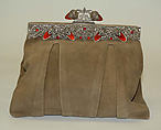 Evening bag, leather, metal, stone, French