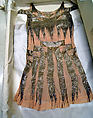 Evening dress, silk, glass, metallic thread, probably French