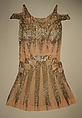 Evening dress, silk, glass, metallic thread, probably French