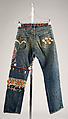Jeans, cotton, glass, silk, nylon, metallic thread, plastic, American