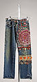 Jeans, cotton, glass, silk, nylon, metallic thread, plastic, American