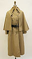 Raincoat, Anne Klein American, cotton, leather, wool<br/>d) leather<br/>e) wool, American