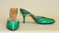 Evening shoes, Delman (American, founded 1919), silk, glass, American