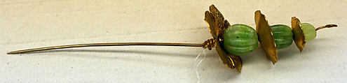 Hatpin, metal, glass, French