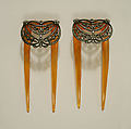 Comb, plastic (cellulose nitrate), metal, glass, probably European